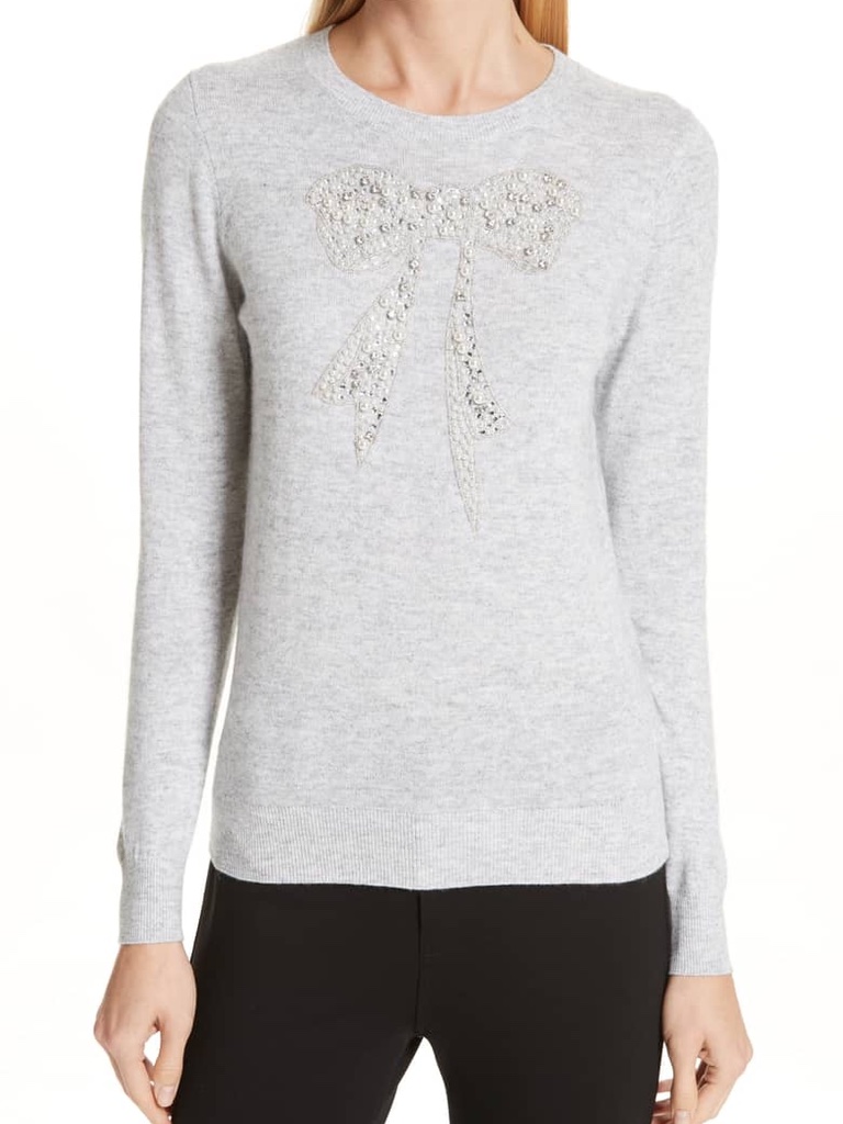 Ted Baker Women's Gray Embellished Bow Sweater